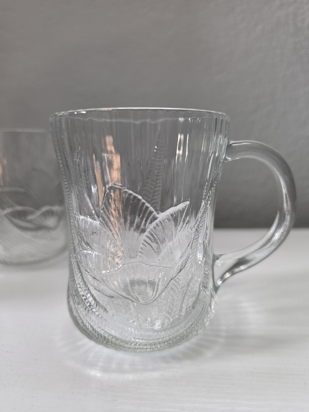 Vintage Arcoroc Clear Floral Mug Canterbury Crocus Design - Set Of 4